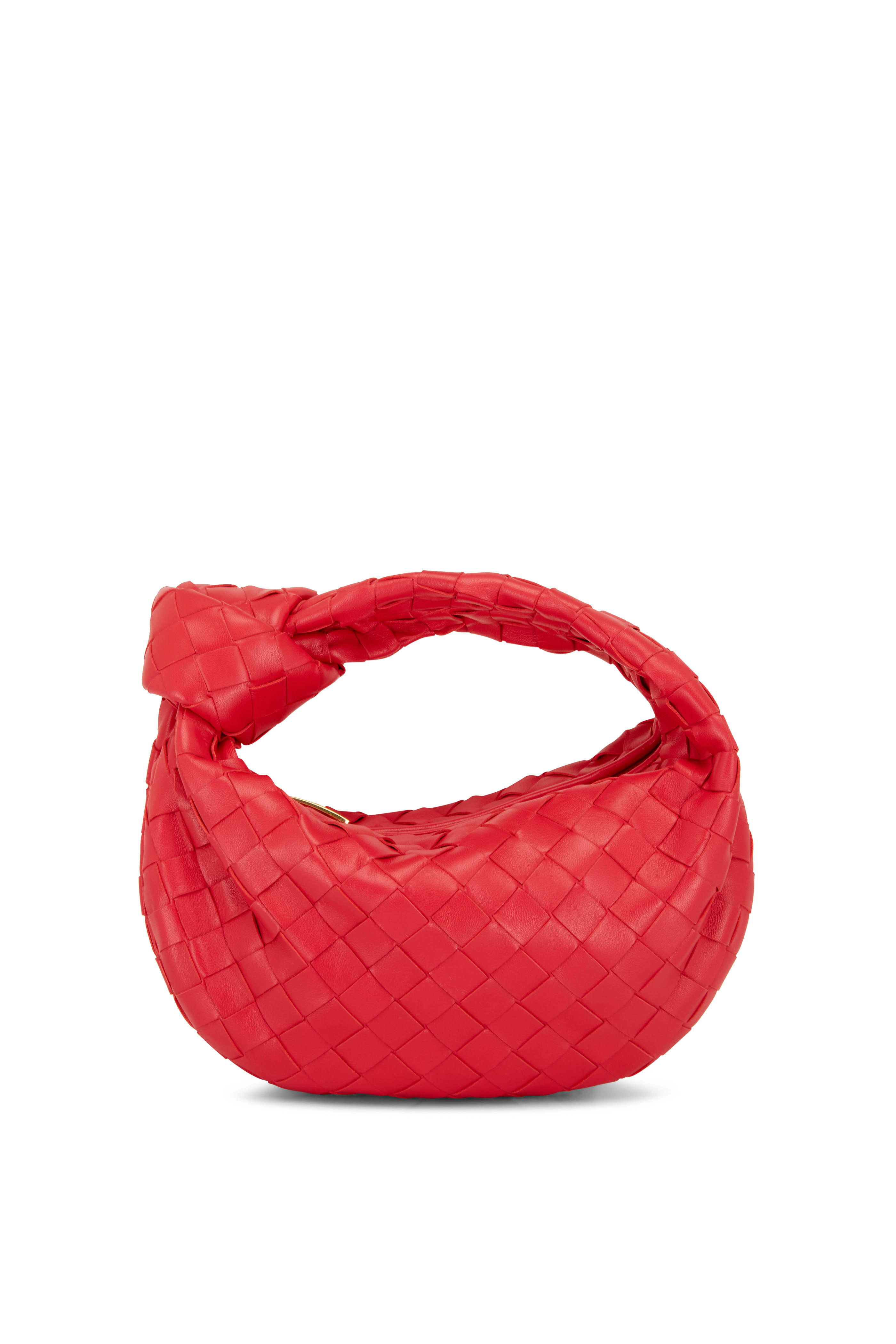 Jodie Mini Leather Tote Bag in Red - Bottega Veneta