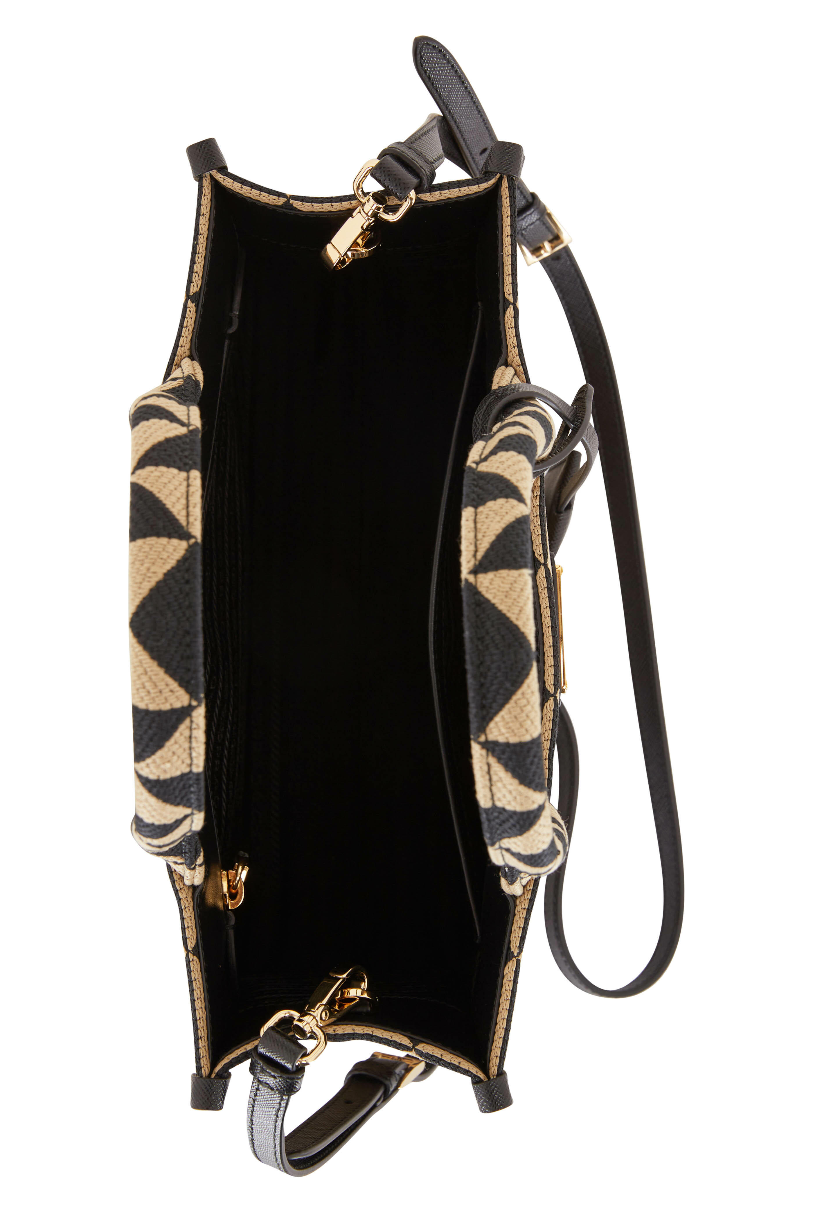 Prada - Black & Tan Jacquard Triangle Tote | Mitchell Stores