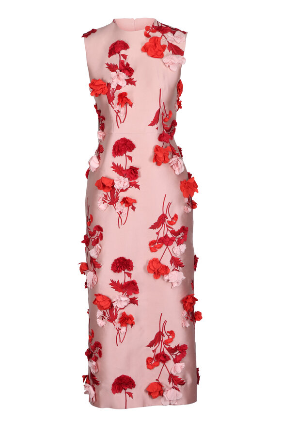 Erdem Floral Embroidered Mikado Sleeveless Midi Dress