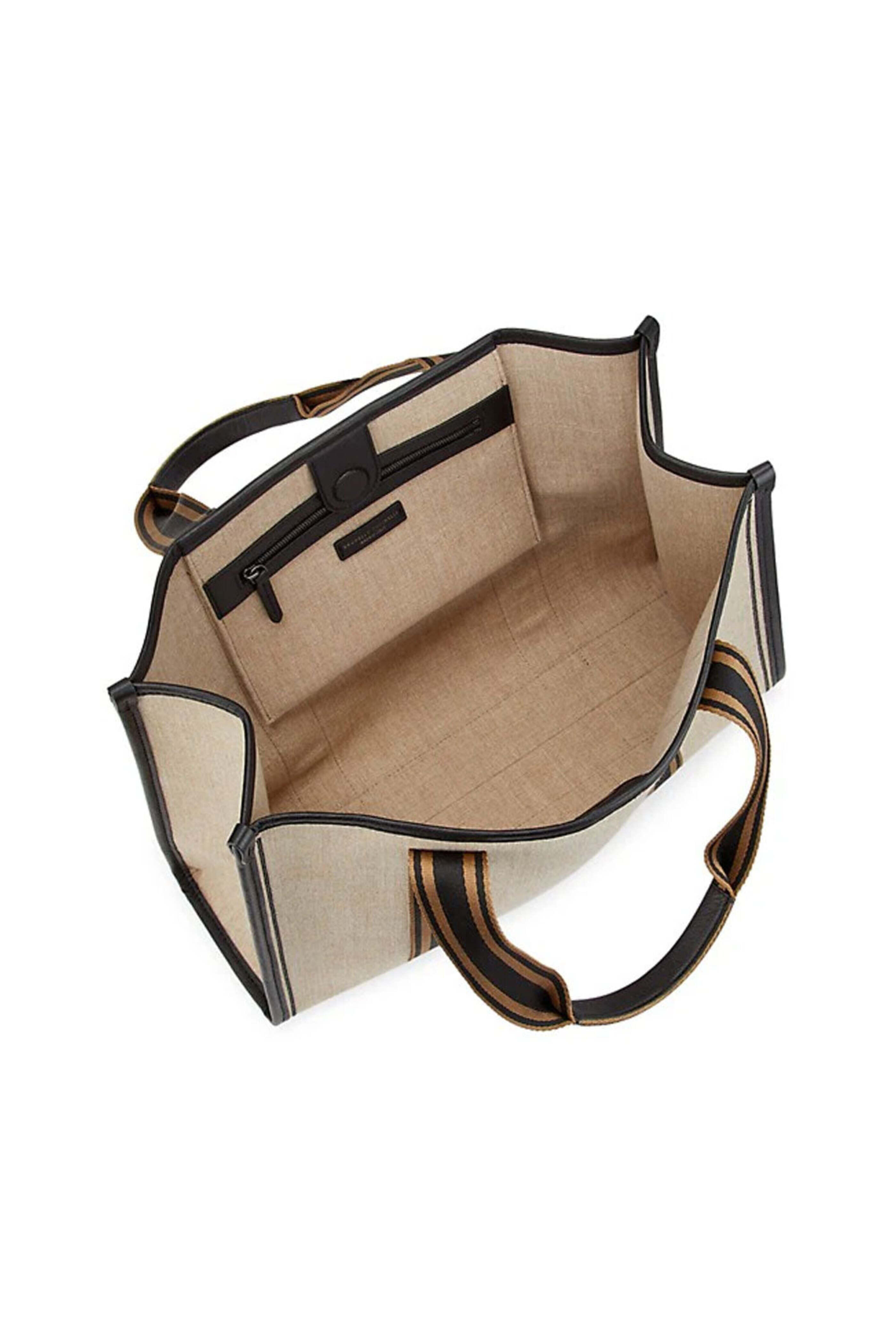 Brunello Cucinelli - Leather Trimmed Canvas Tote in Natural