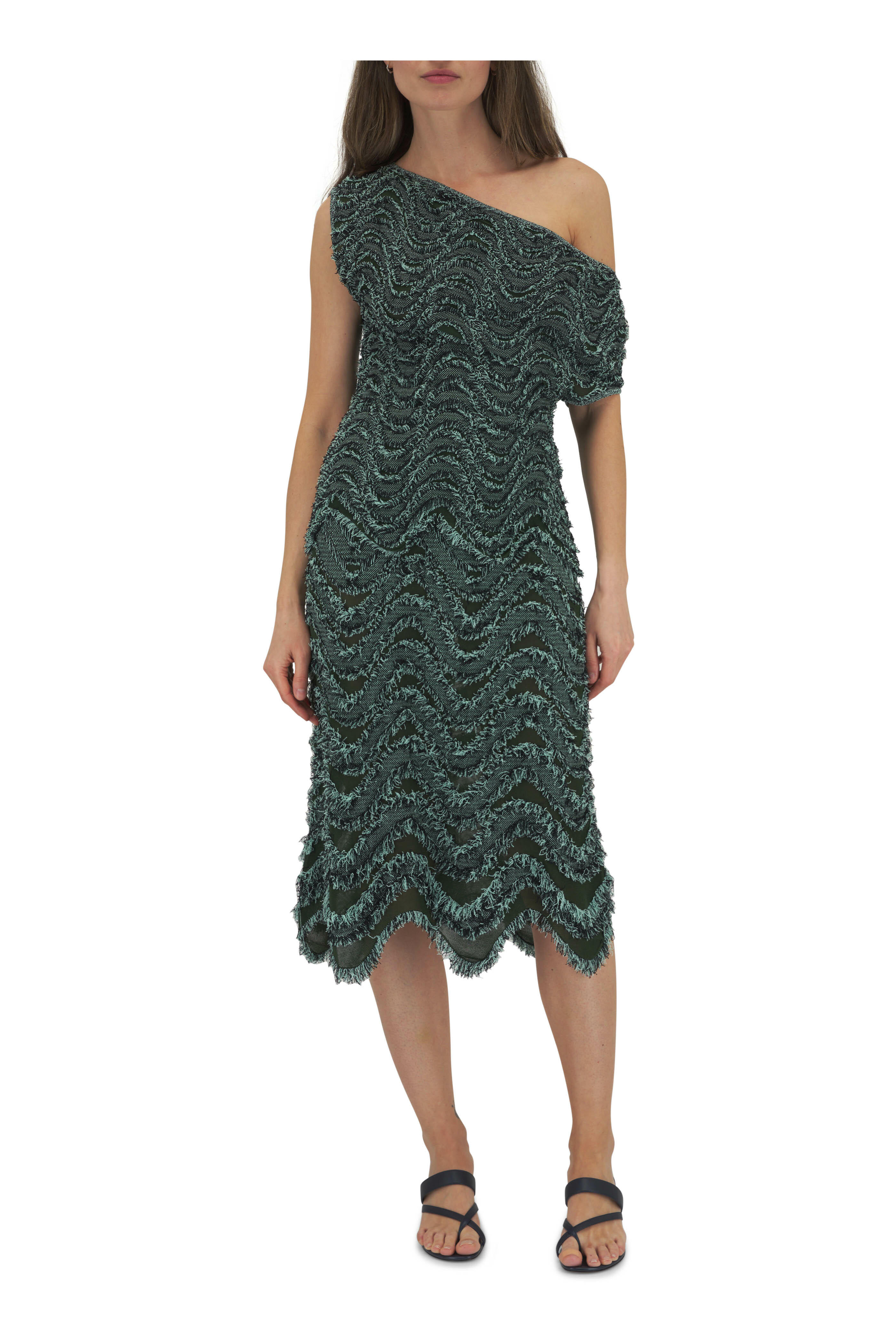 Bottega Veneta - Aquamarine & Black Waves Embroidered Fringe