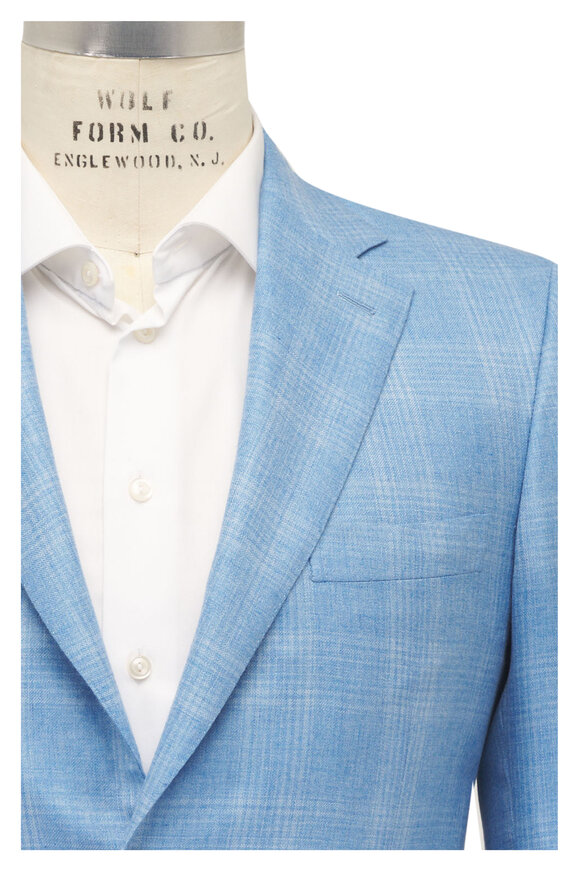 Brioni Sky Blue Check Cashmere & Silk Sportcoat