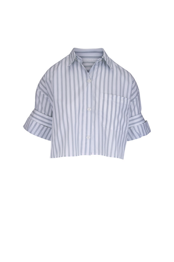 TWP Next Ex White & Green Stripe Cotton Shirt - view 1