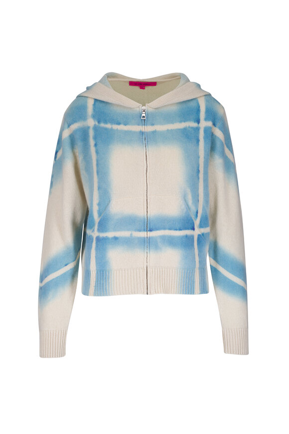 The Elder Statesman Ivory & Crypto Blue Plaid Dye Zip-Up Hoodie