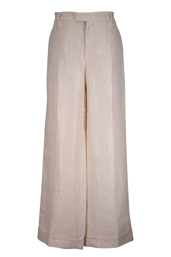 Brunello Cucinelli Cream Lame Linen Cuffed Pant