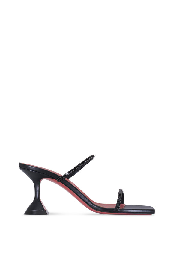 Amina Muaddi - Gilda Jet Black Crystal Strap Leather Sandal, 70mm