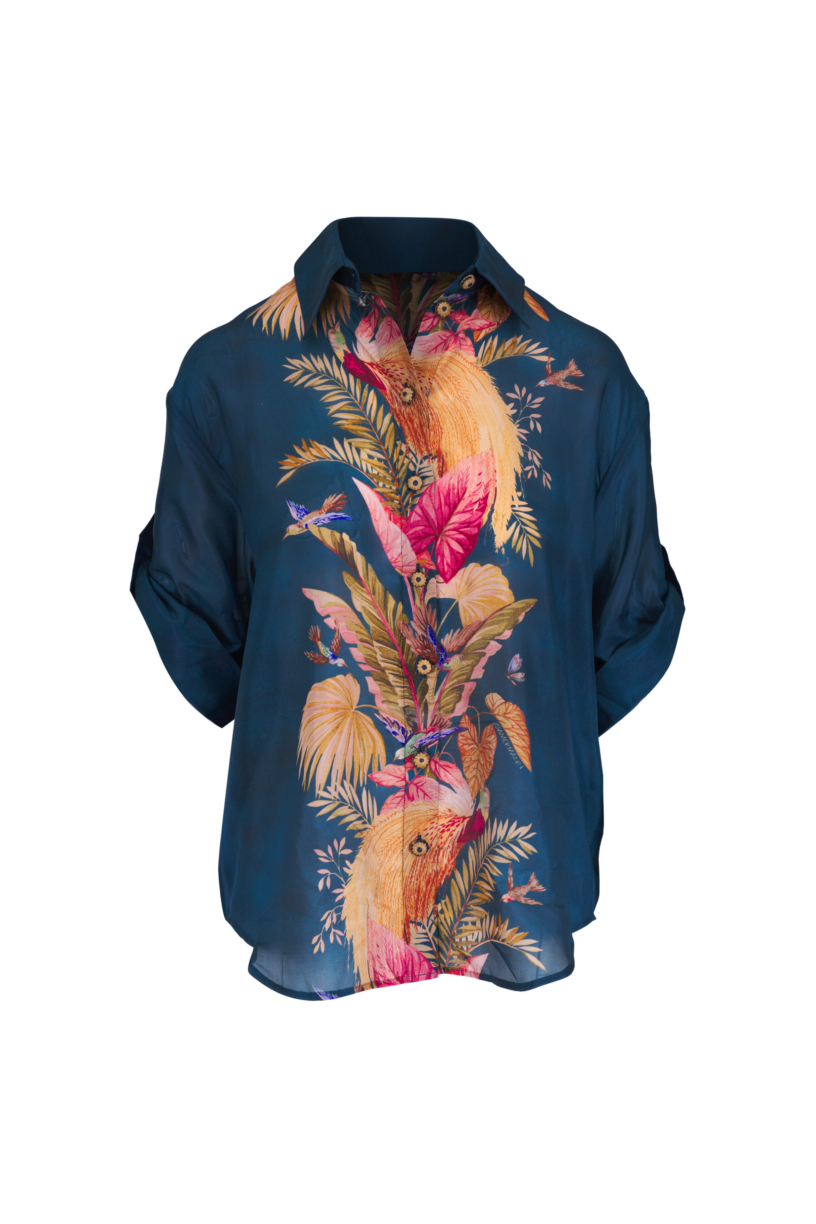 Zimmermann - Ascension Dark Blue Palm Floral Relaxed Shirt
