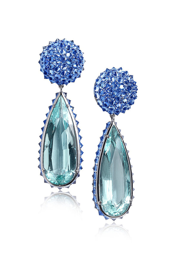 ameshio Nam Cho - 18K White Gold Sapphire & Diamond Earrings