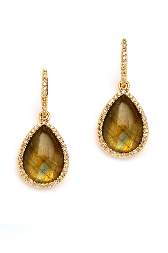 Syna - 18K Gold Labradorite & Diamond Drop Earrings