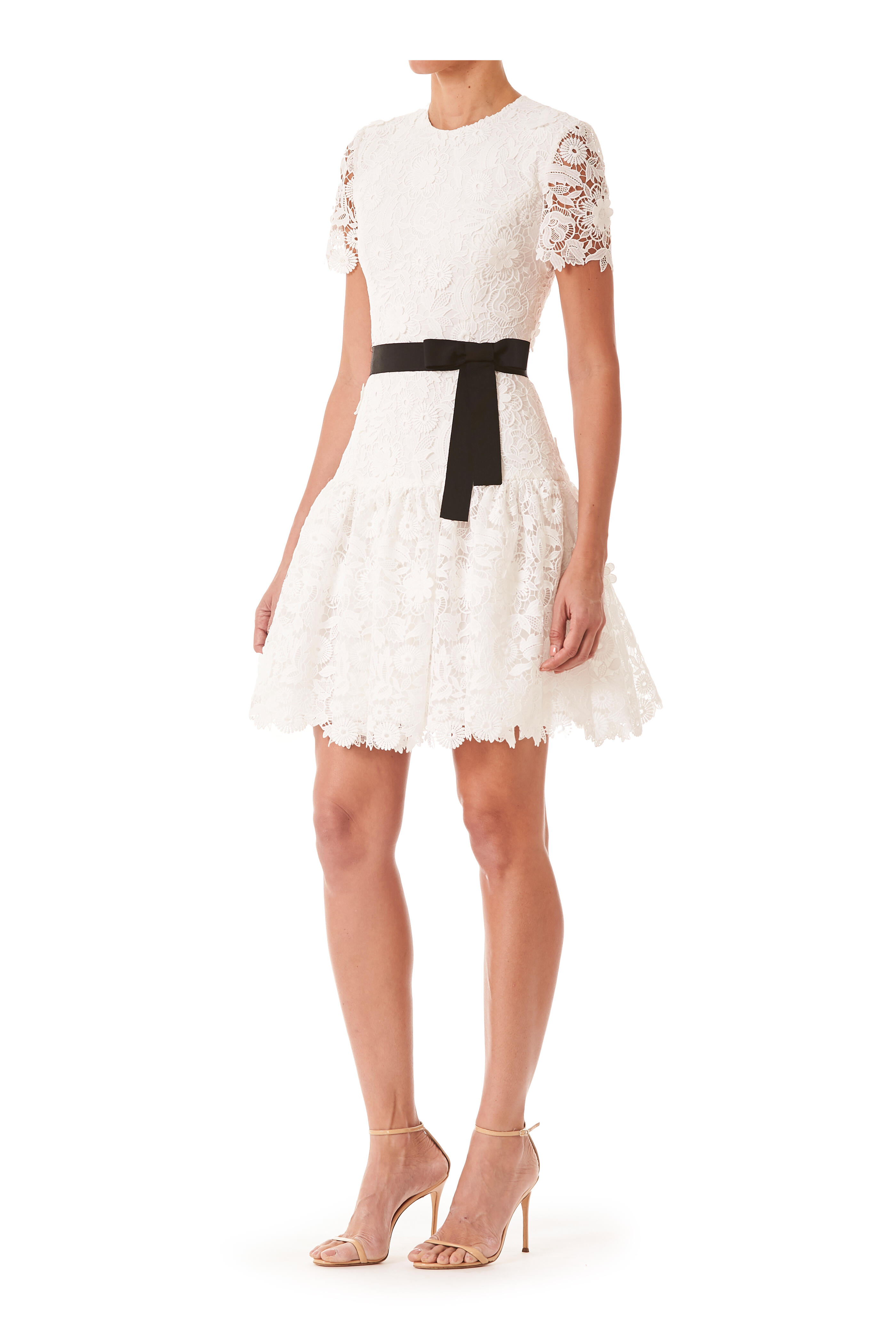 Carolina Herrera - White Lace Short Sleeve Dress