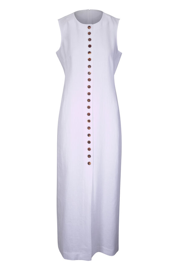 Lafayette 148 New York White Linen Buttoned Maxi Dress