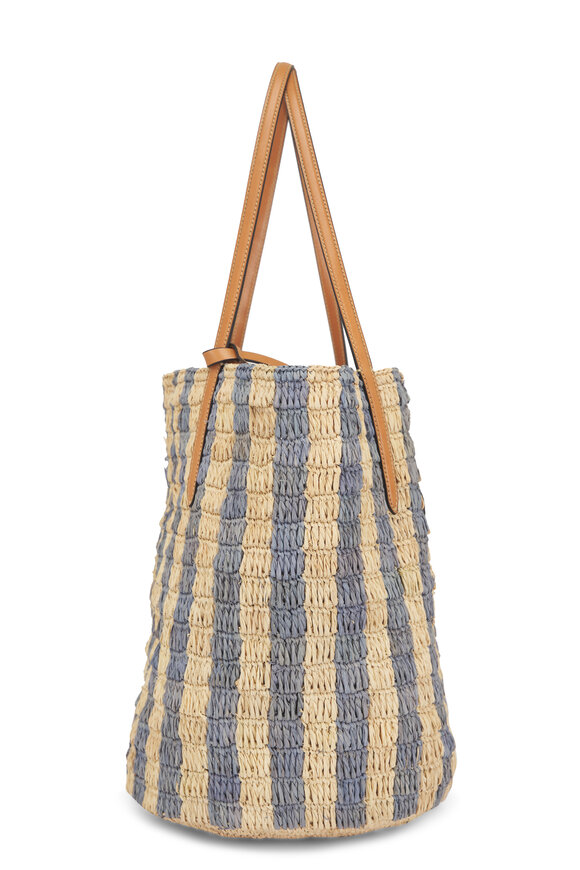 Valentino Garavani VLogo Natural & Azure Stripe Raffia Shopping Bag - view 4