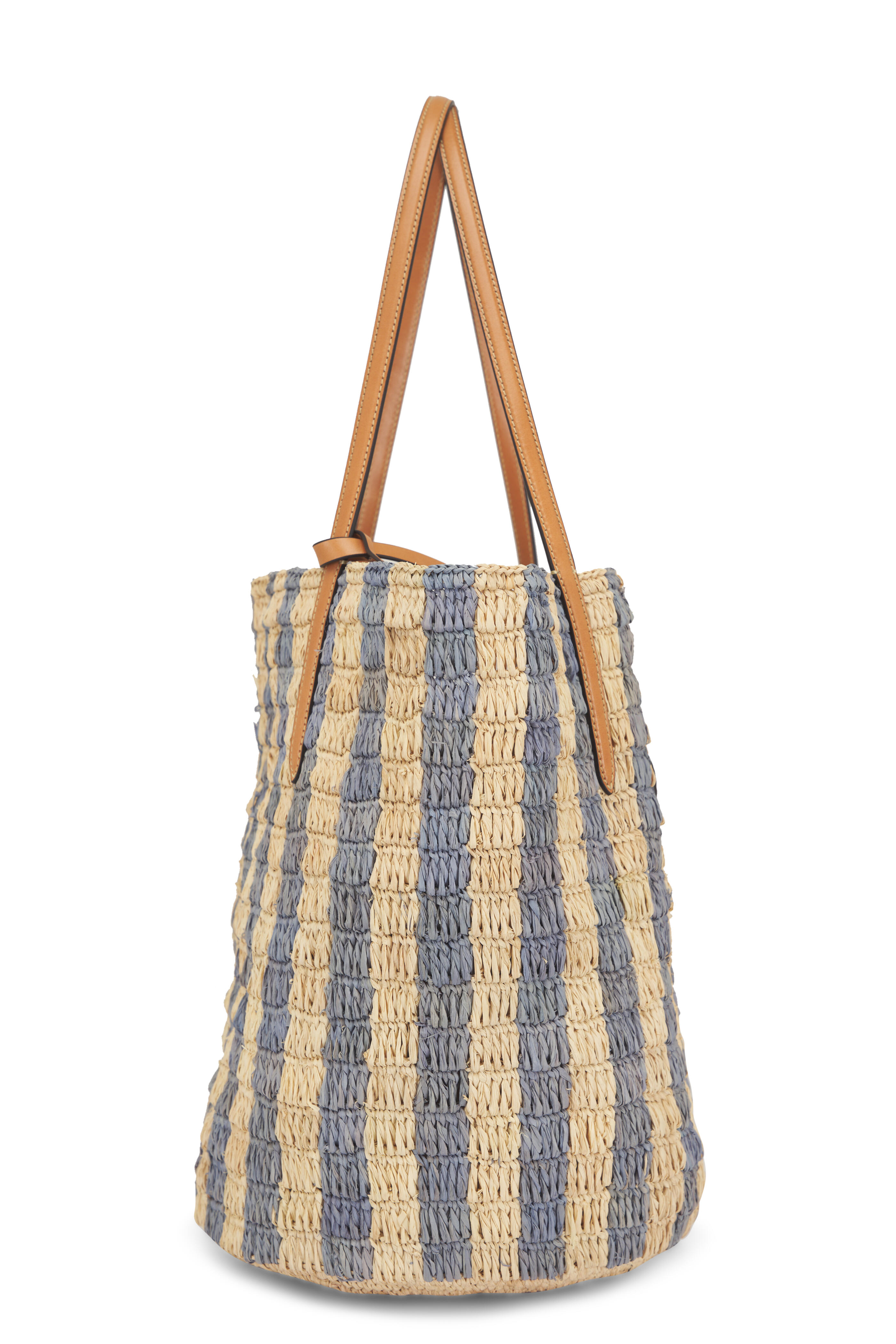 Valentino Garavani - VLogo Natural & Azure Stripe Raffia Shopping Bag