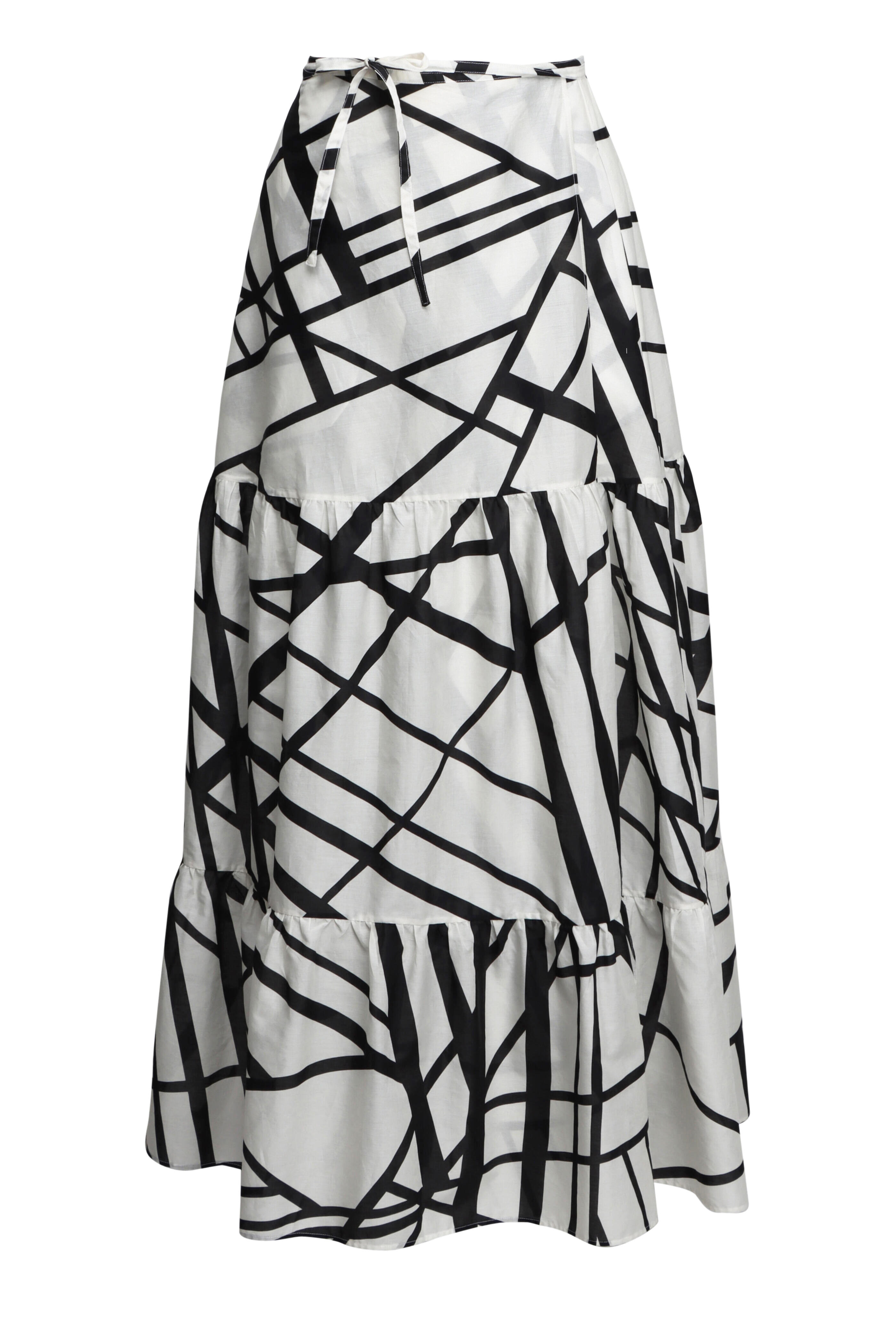 Kiton - White & Black Geometric Midi Skirt