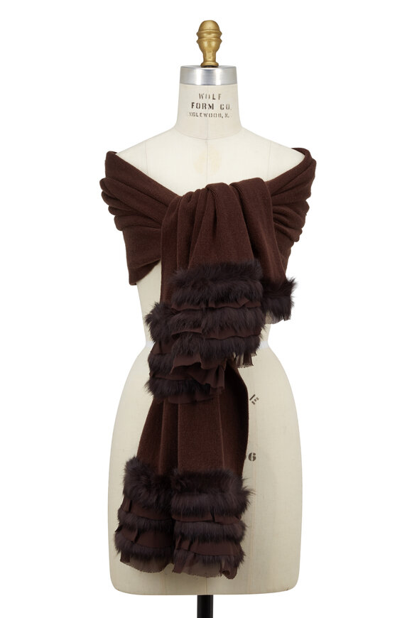 Viktoria Stass - Brown Wool & Fur Ruffle Shoulder Wrap