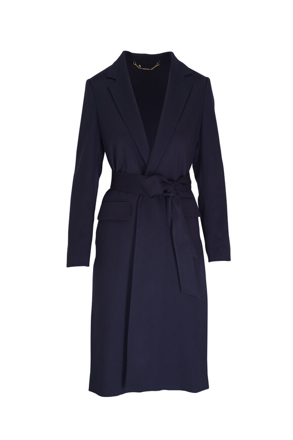 Kiton Navy Blue Cashmere Belted Coat 