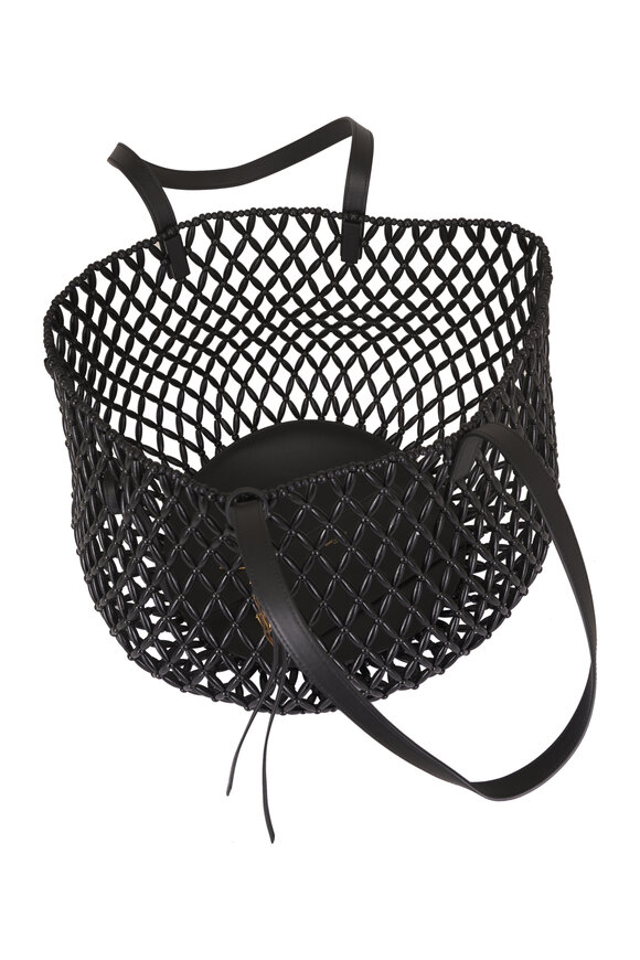 Saint Laurent Medium Panier Woven Wood Bead Black Tote - view 5
