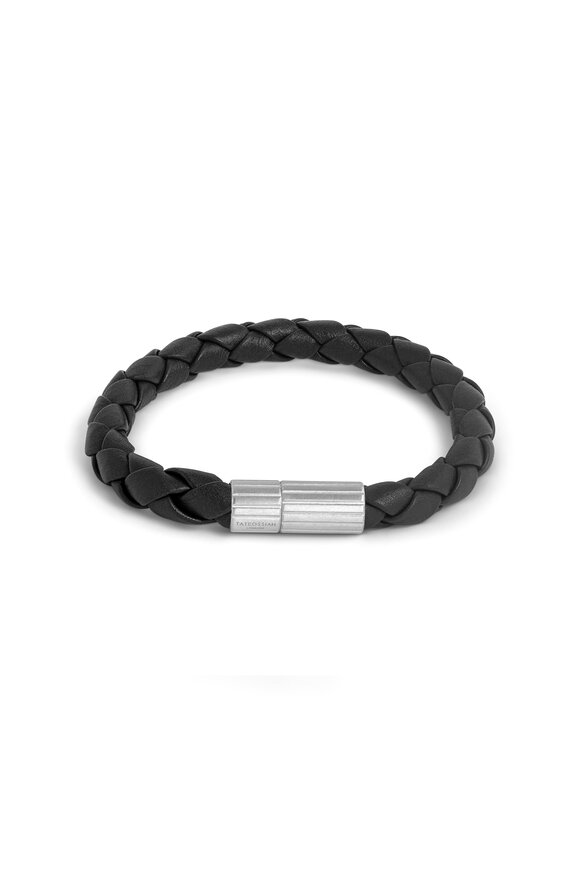 Tateossian Black Braided Leather Bracelet