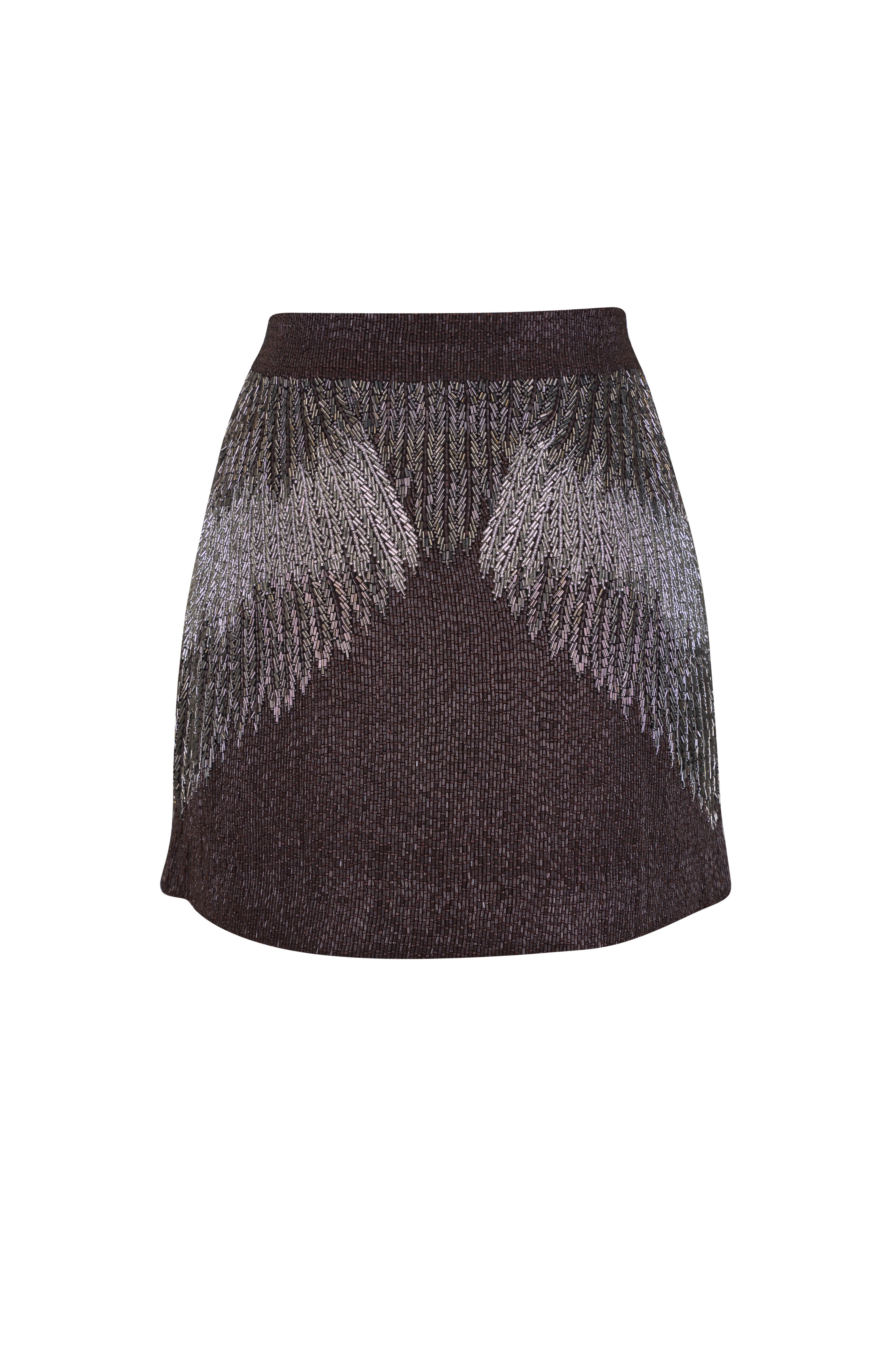 TWP - Minnies Dark Brown & Gray Bugle Bead Mini Skirt