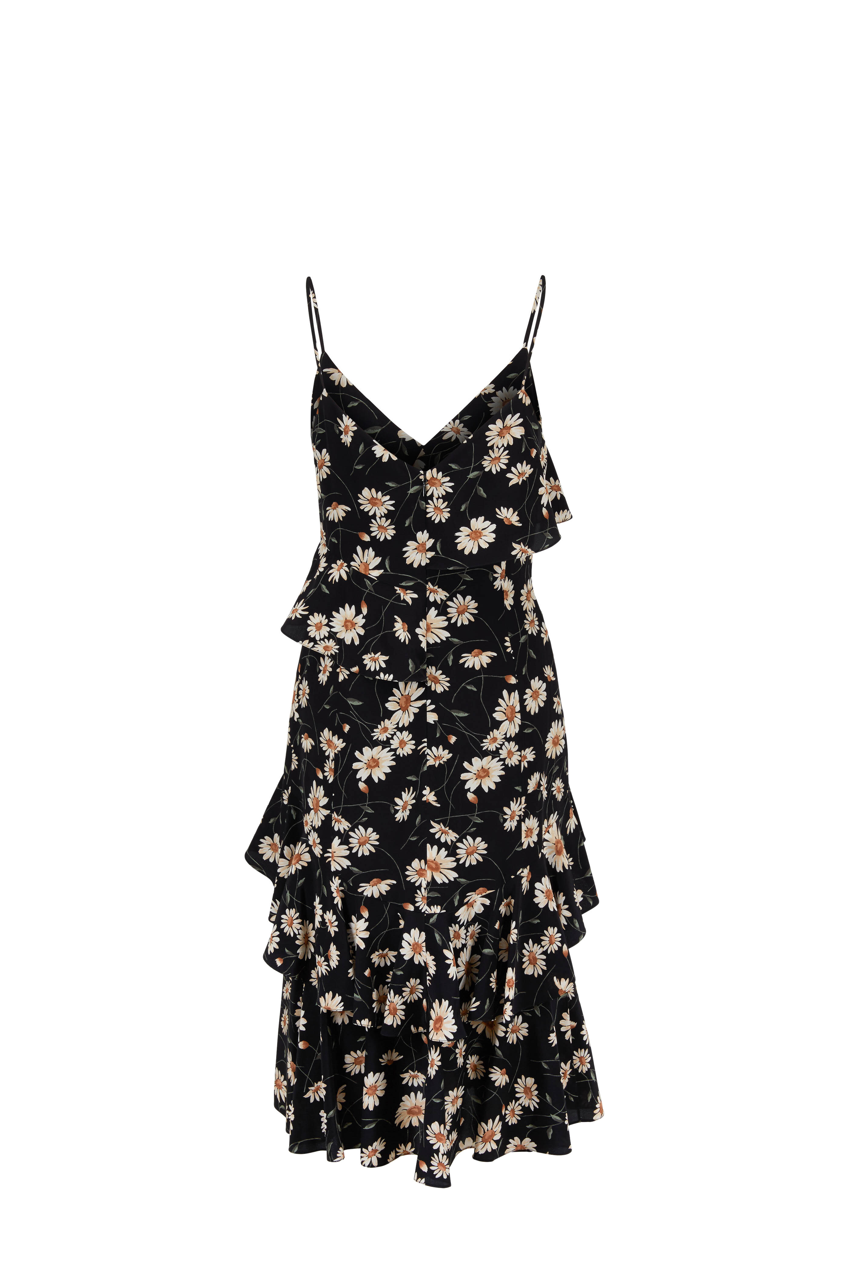 Michael Kors Collection - Black & Ivory Daisy Print Ruffled Cami Dress