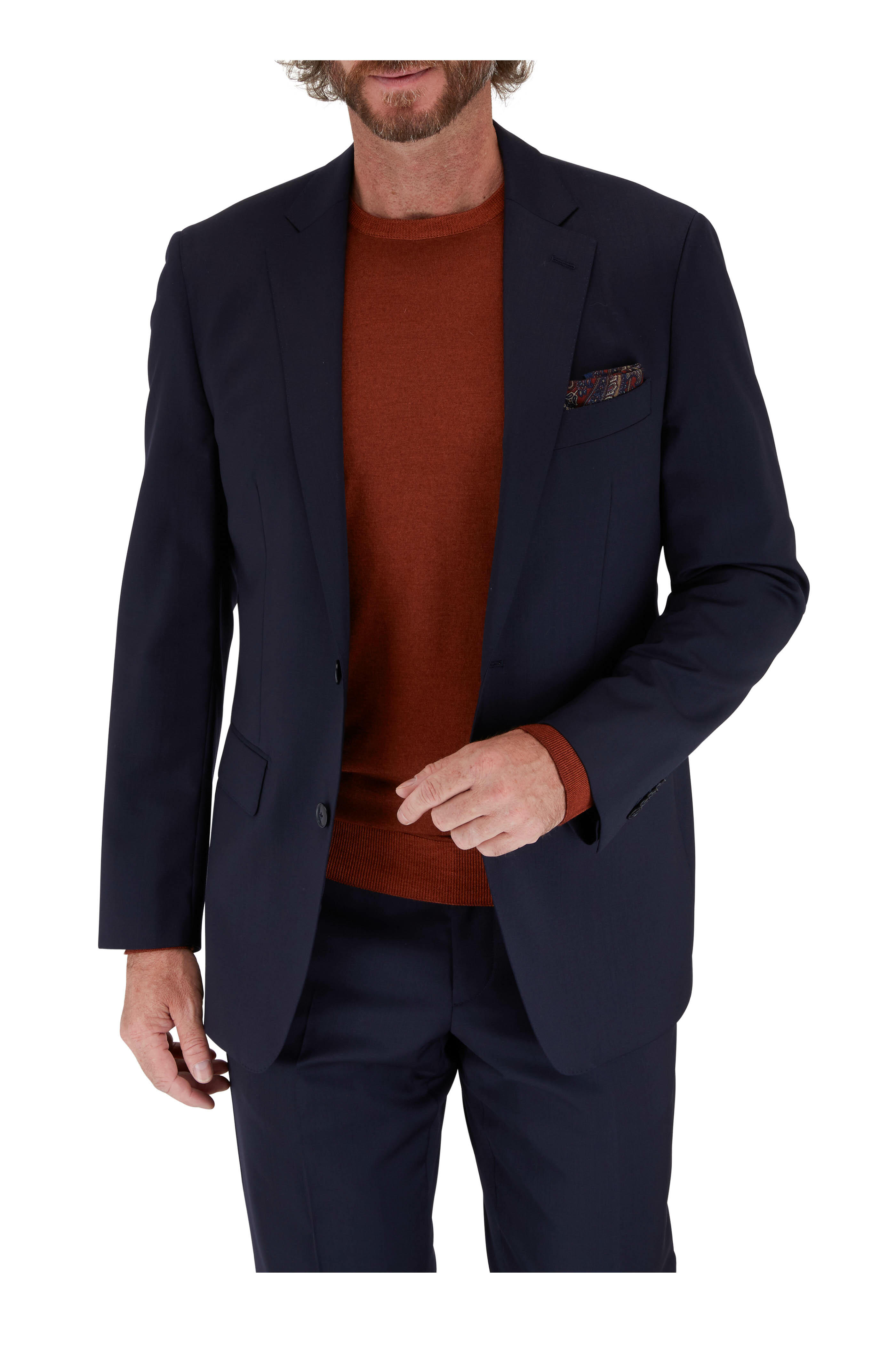 Southwick Suit - Charcoal Blue Worsted Wool with Beaded Shadow Stripe -  Men's Clothing, Traditional Natural shouldered clothing, preppy apparel