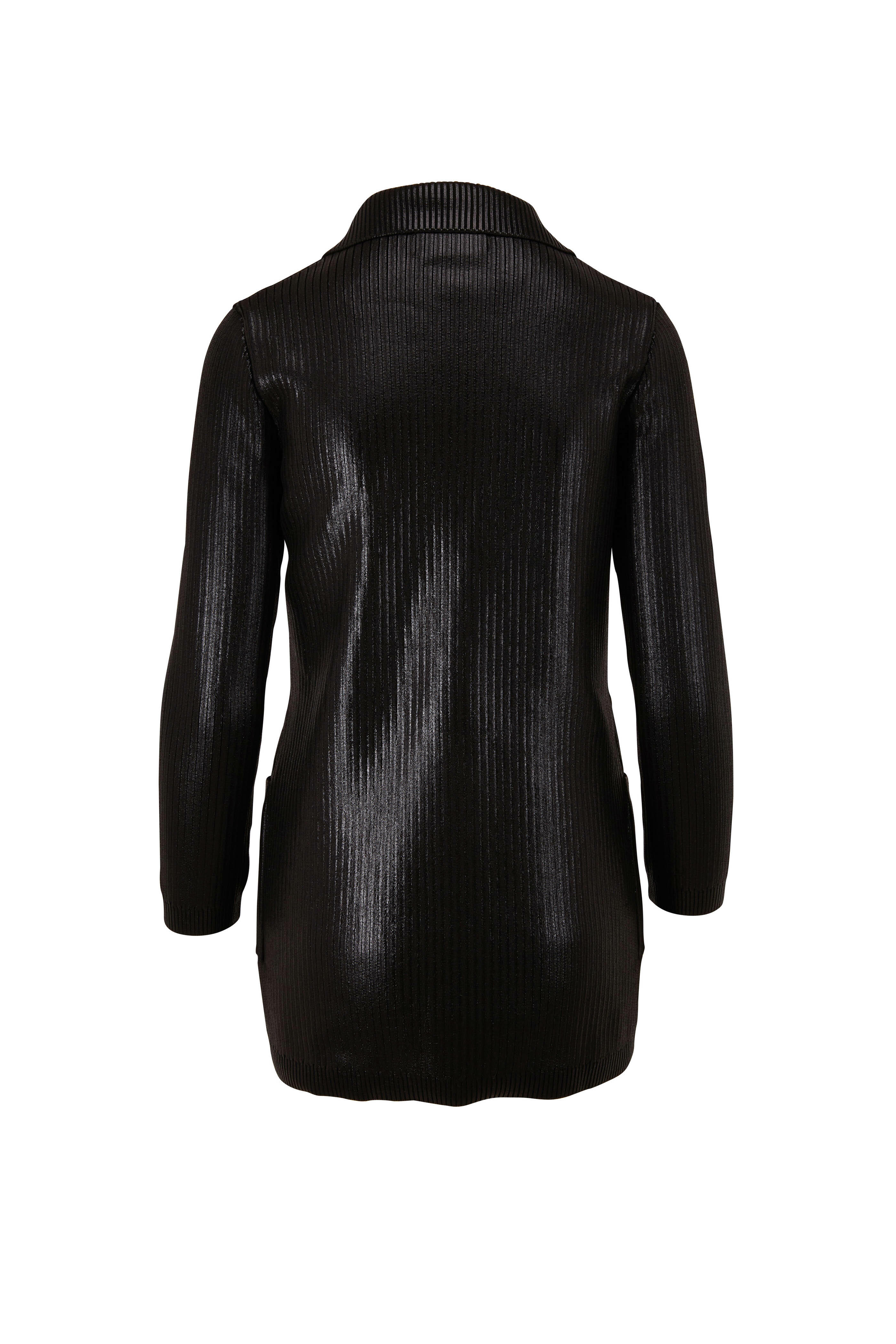 Saint Laurent - Black Laminated Ribbed Long Sleeve Shirt Dress