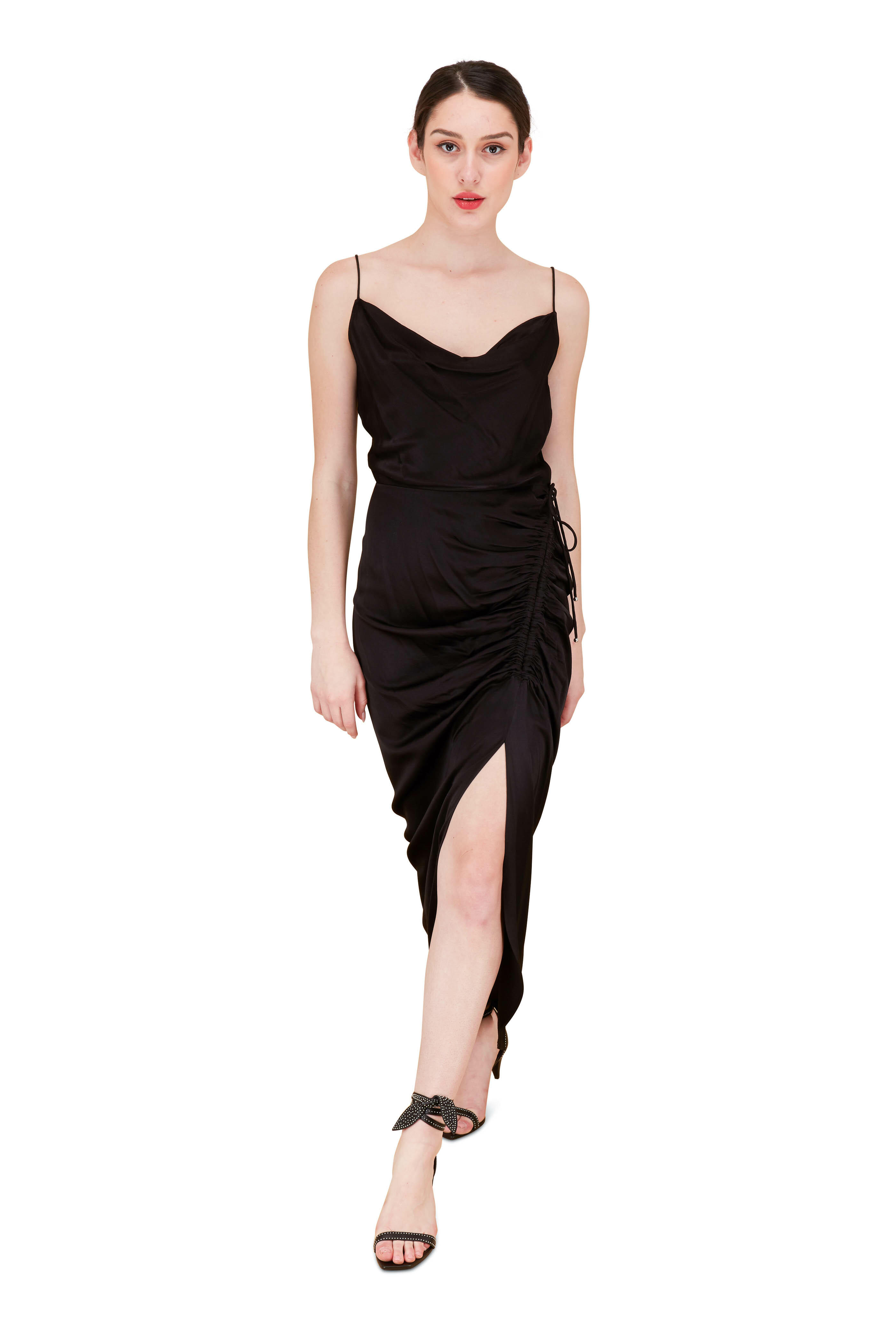 Veronica Beard - Natasha Black Satin Ruched Sleeveless Dress