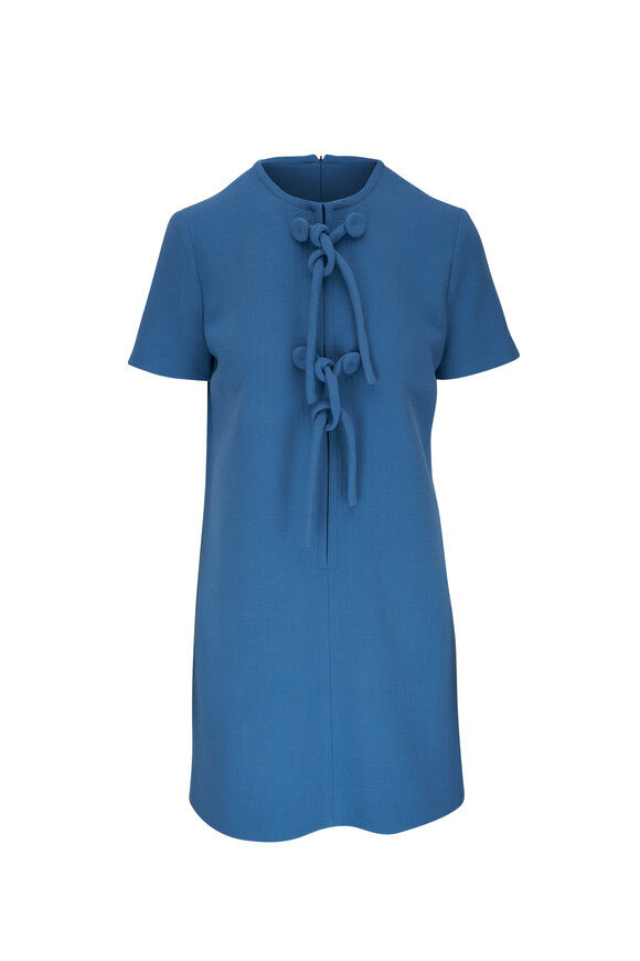 Etro - Steel Blue Bow Embellished Mini Shift Dress 