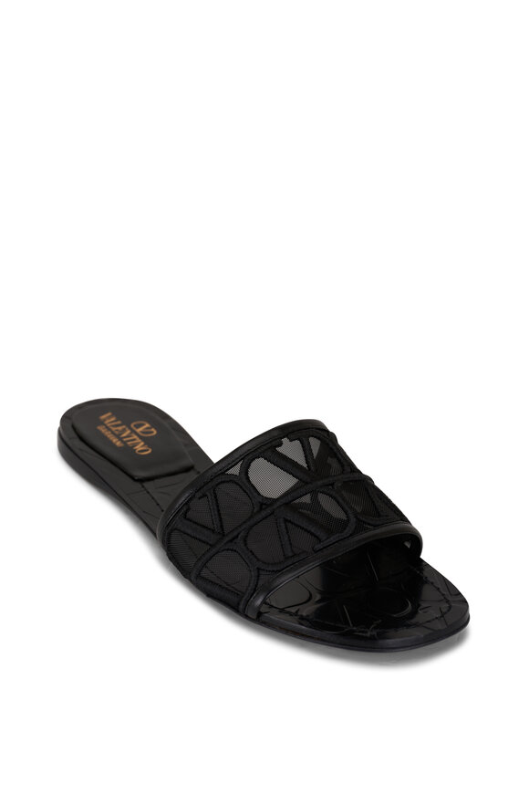 Valentino Garavani - Toile Iconographe Black Mesh Slide Sandal 