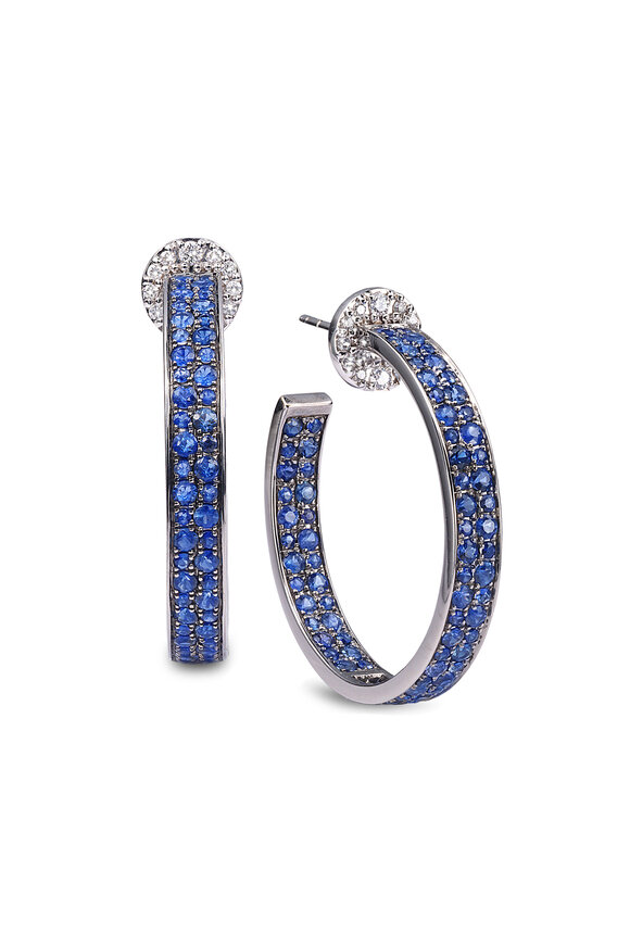 Nam Cho 18k White Gold Modern Blue Sapphire Diamond Hoop