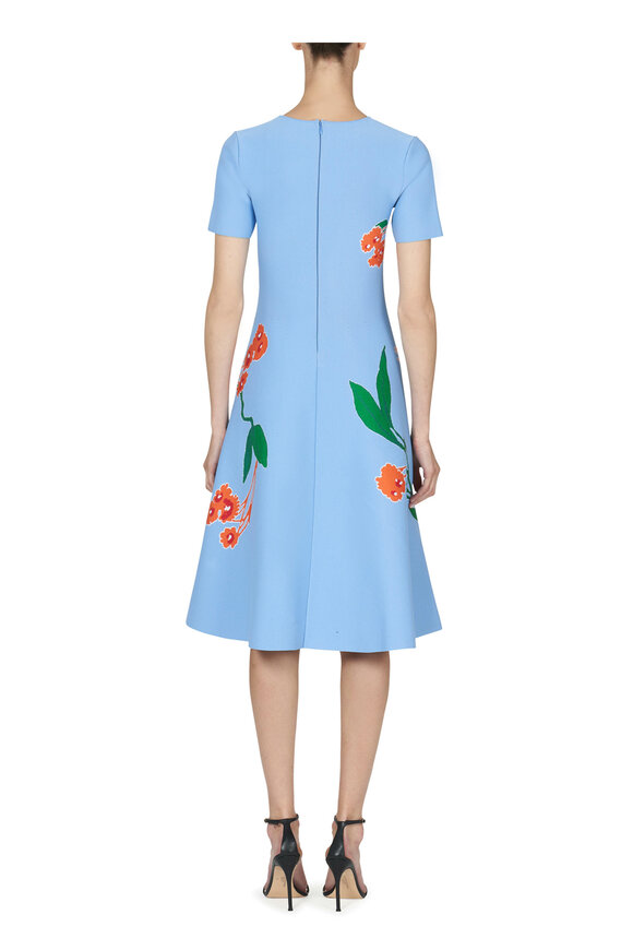 Carolina Herrera - Lake Blue Multi Floral Jacquard Midi Dress 