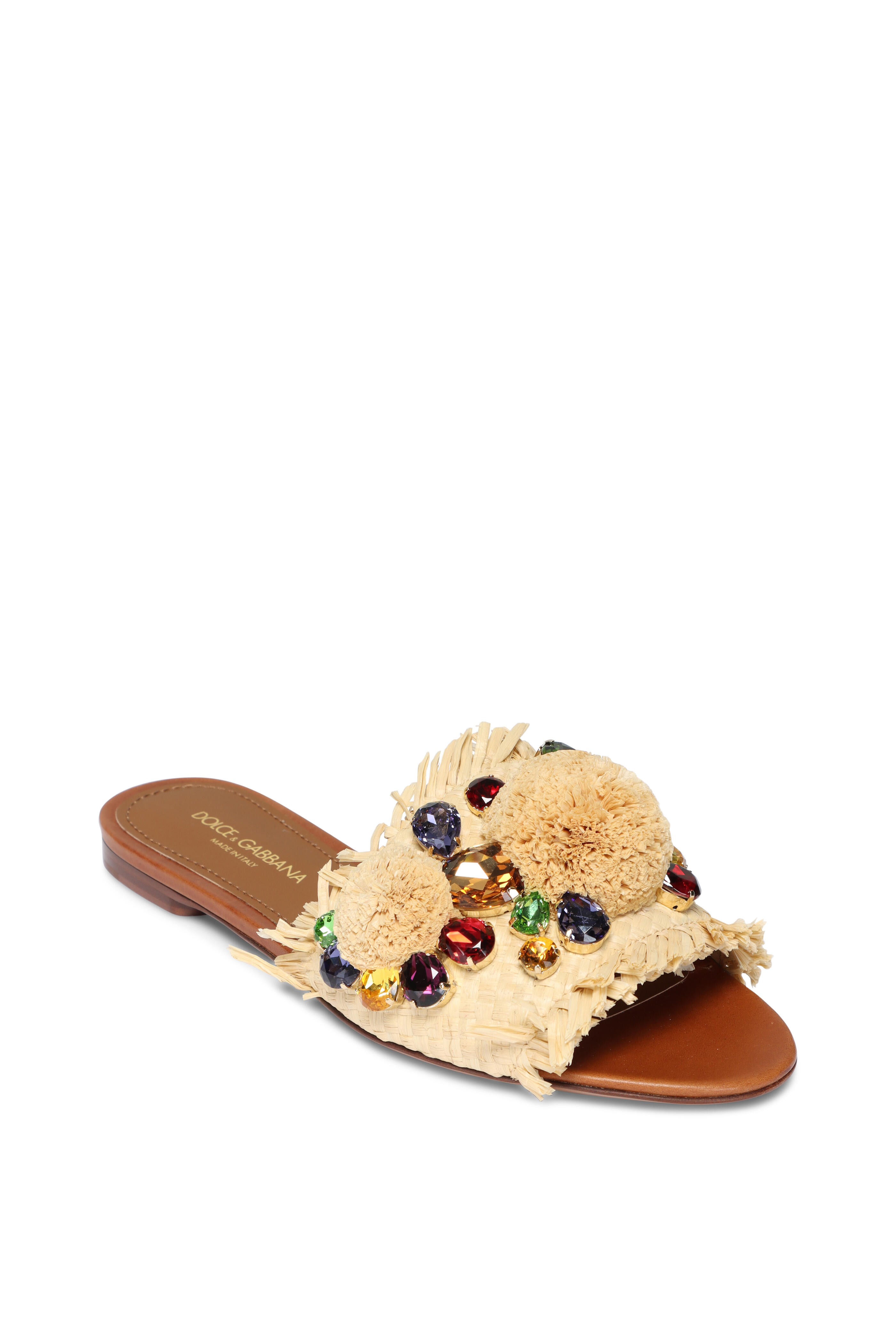 サンダル・ミュール DOLCE & GABBANA RAFFIA SLIDE SANDALS WITH FRINGES Raffia sliders in Beige for Women | Dolce&Gabbana® US