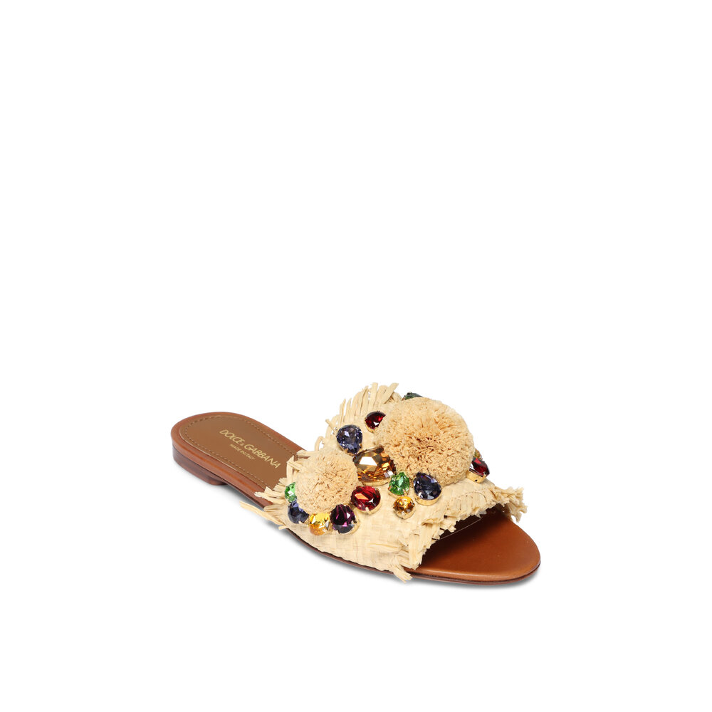 Dolce & Gabbana - Embellished Jewel & Raffia Slide