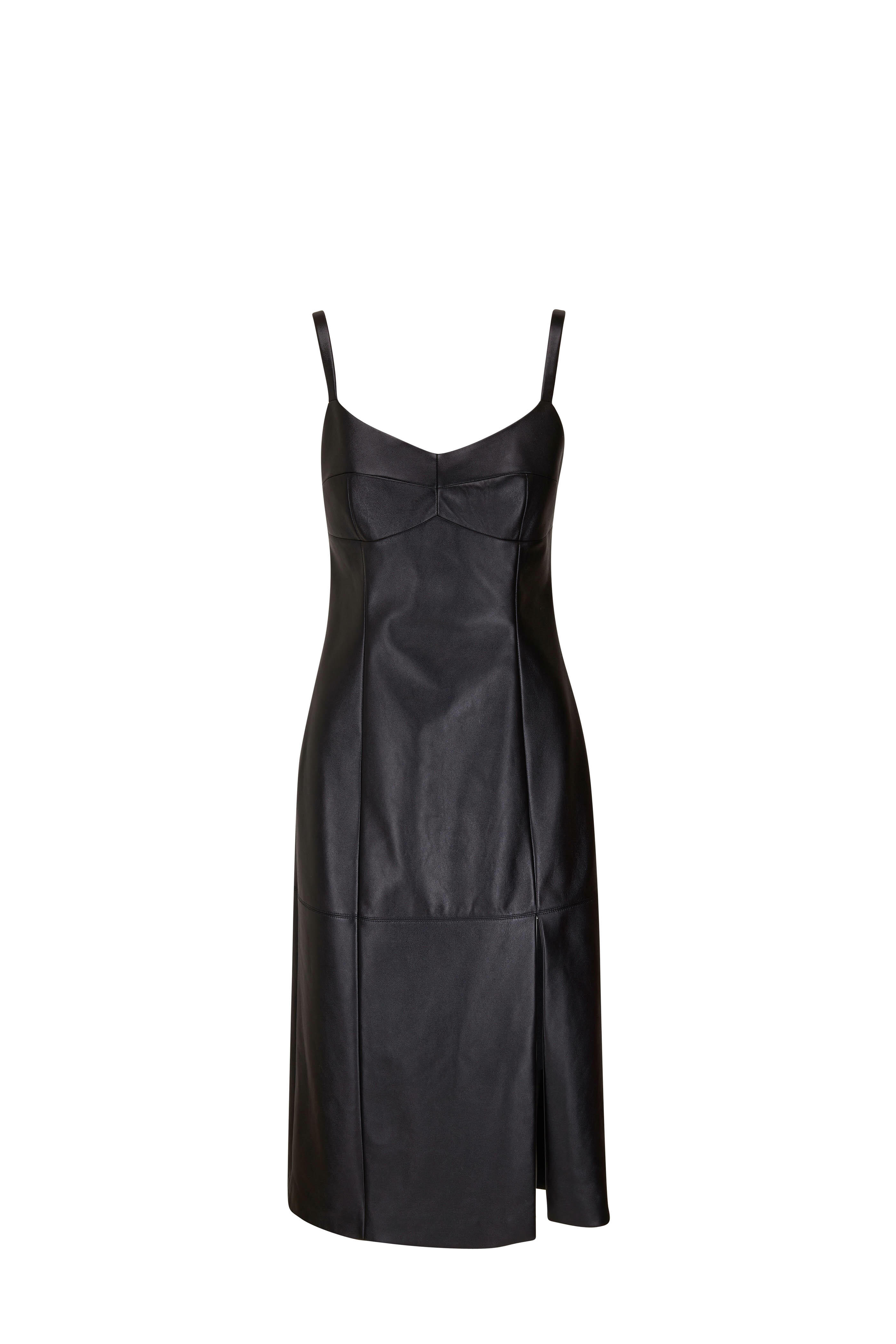 Michael Kors Collection - Black Leather Sweetheart Sheath Dress