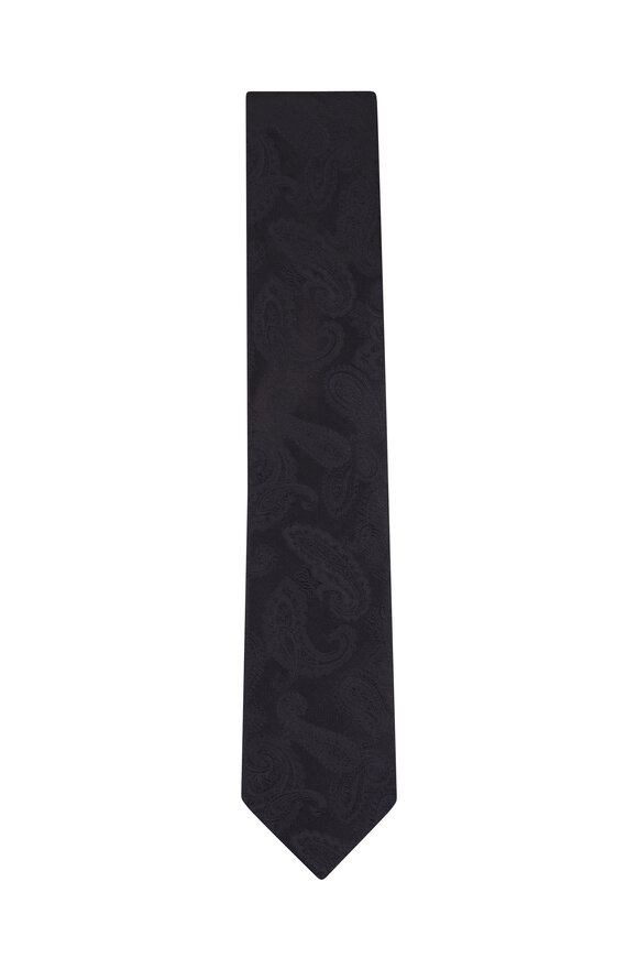 Eton Black Paisley Woven Silk Necktie - view 1