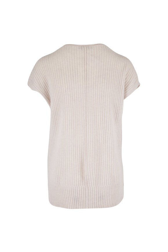 Kinross - Almond Ribbed Cashmere V-Neck Popover