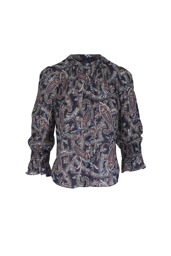 Veronica Beard Ashlynn Navy Multi Floral Cotton Blouse - view 1