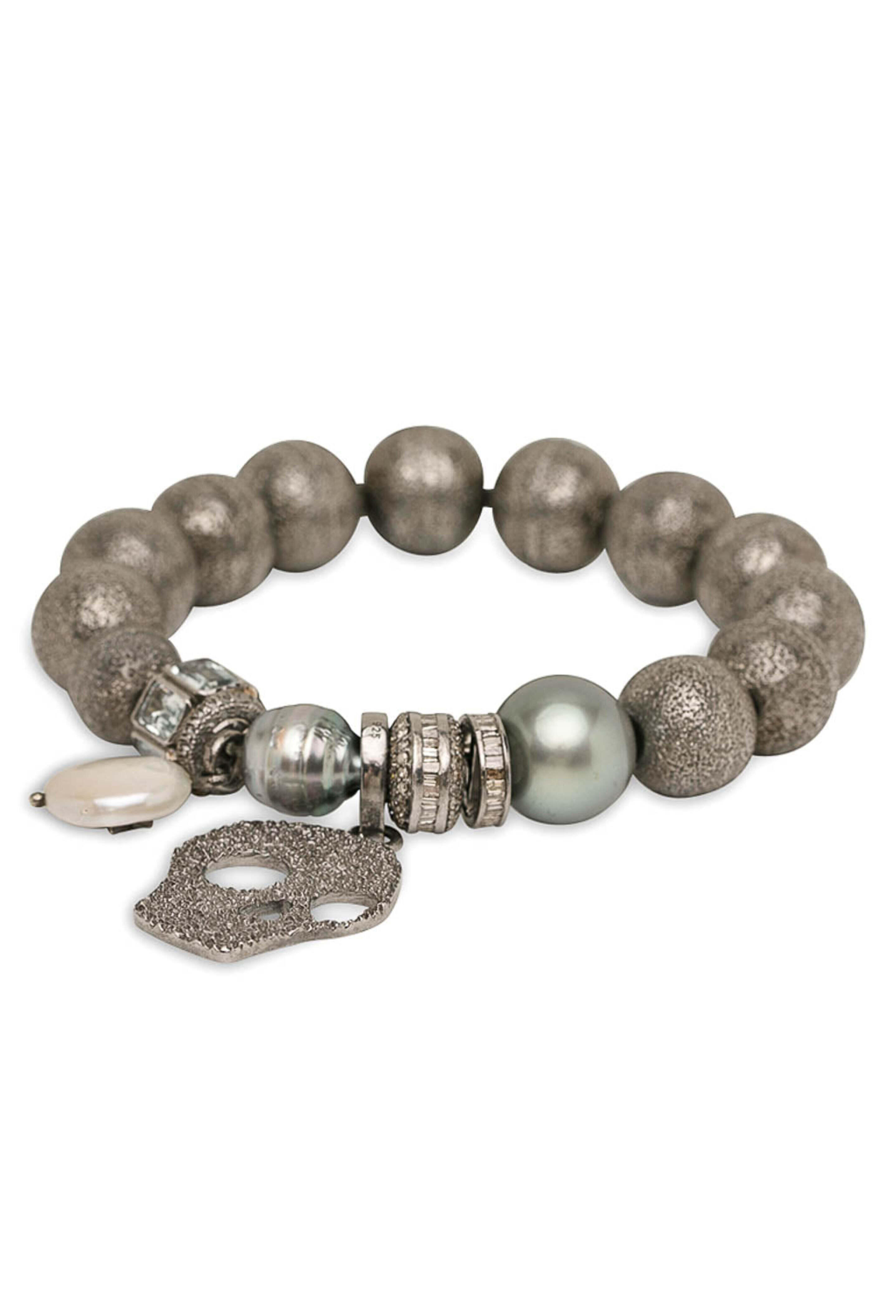 The Woods Fine Jewelry - Diamond Skull Charm Tahitian Pearl Bracelet