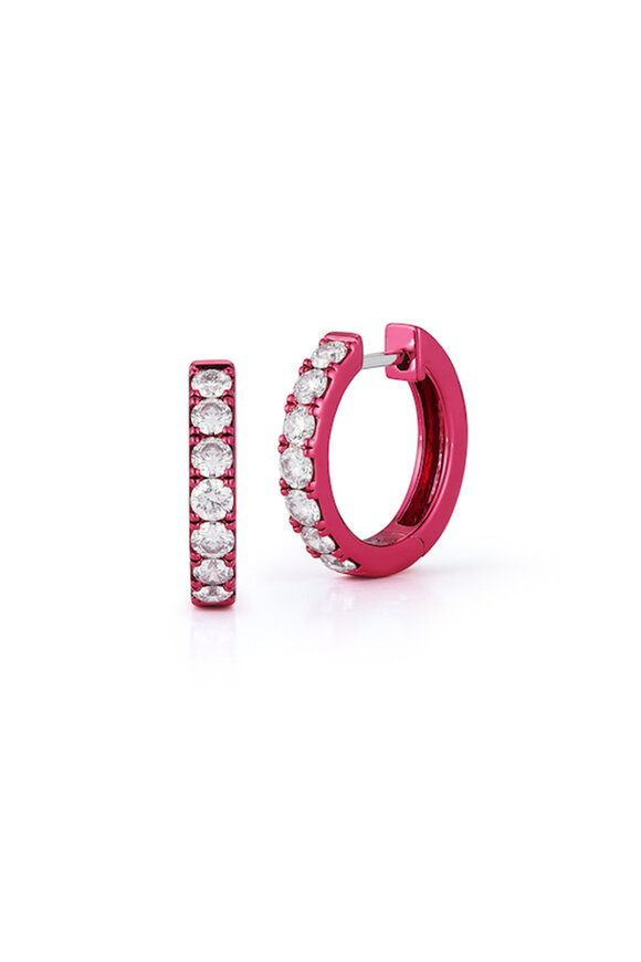 Katherine Jetter - Pink Rhodium & Diamond Mini Huggie Hoop Earrings