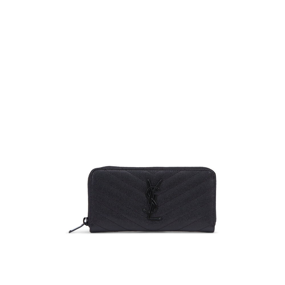 Saint Laurent - Monogram Black Grained Patent Leather Zip Wallet