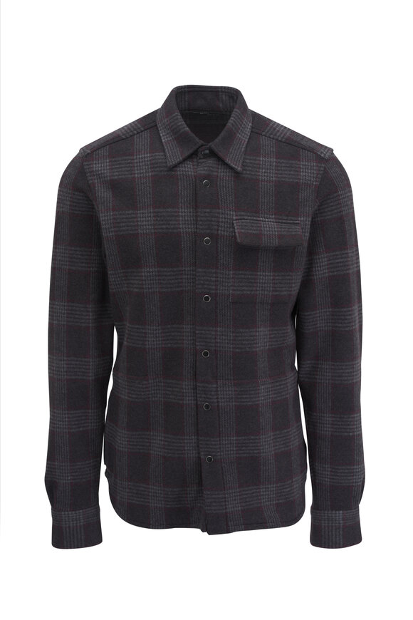 Kiton Gray & Burgundy Plaid Wool Overshirt 