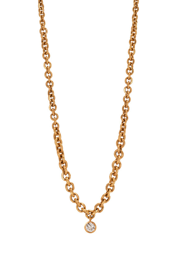 Malcolm Betts Hammered Yellow Gold Diamond Chain Necklace