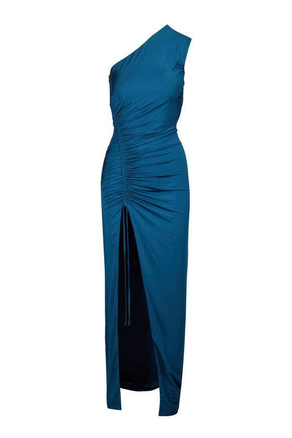 Balmain Long Blue Fluid Jersey Draped Dress - view 1