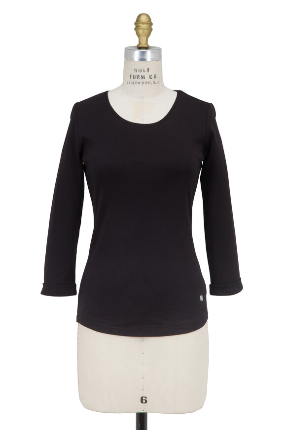 Bogner - Greta Black Cotton Scoop Neck 3/4 Sleeve Top 