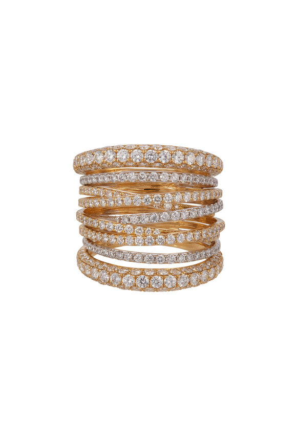 Sidney Garber 18k Gold Tall Diamond Scribble Ring