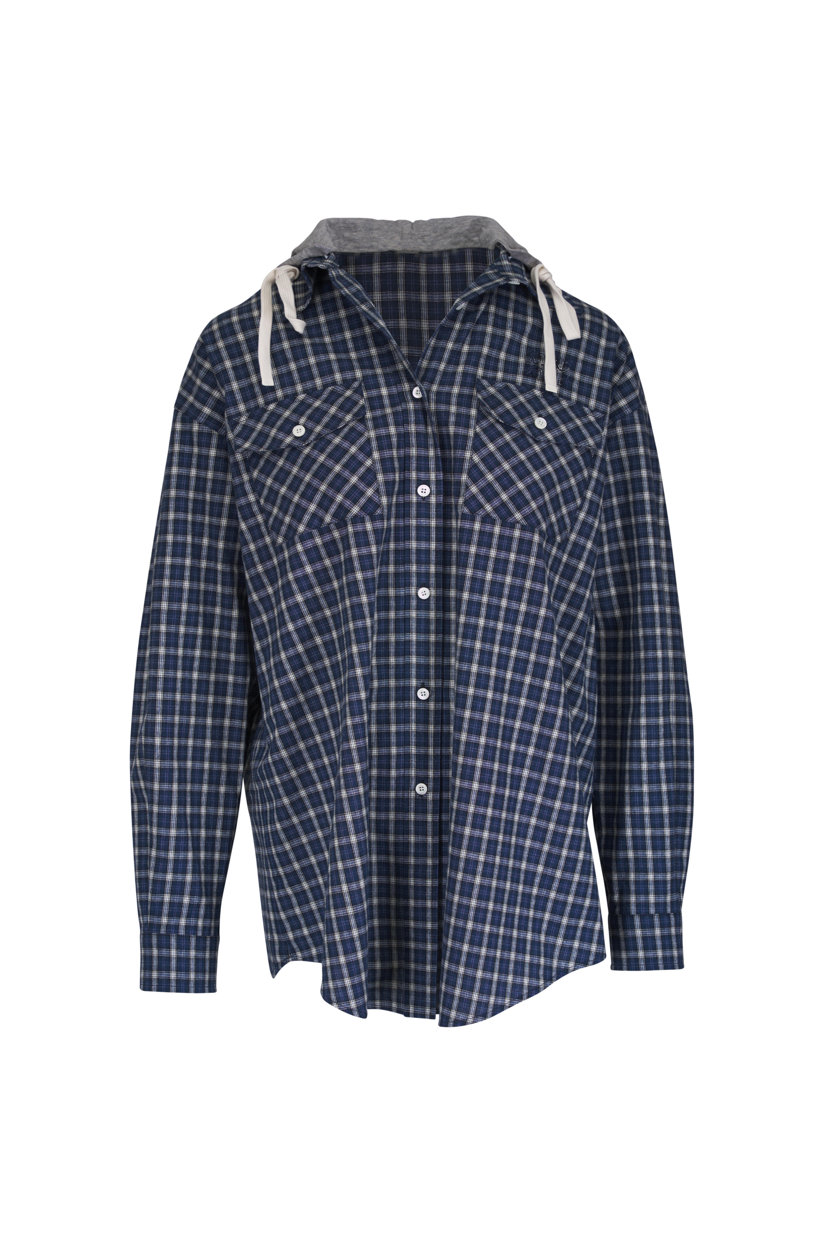 Miu Miu - Navy Plaid Button Down Jacket - view 1