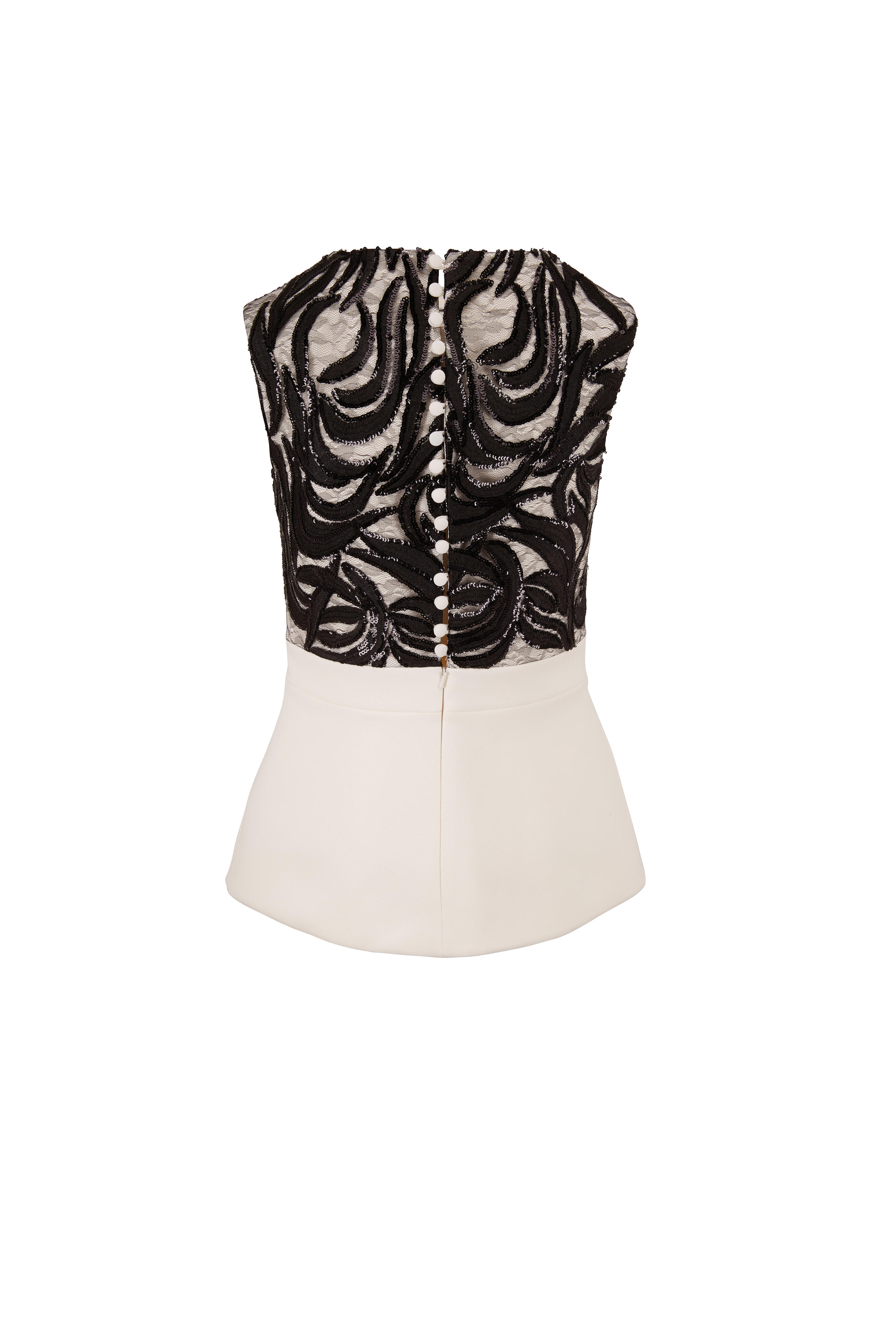 Safiyaa - Ivory Sequin & Lace Back Peplum Top