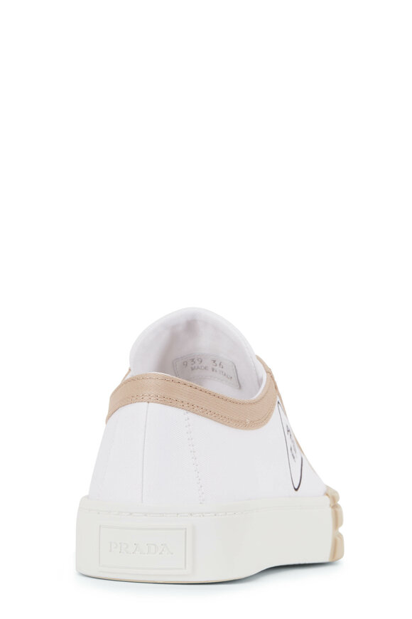 Prada - White & Natural Canvas Lace-Up Sneaker 