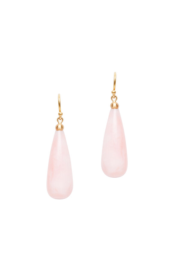 Caroline Ellen 20K Yellow Gold Pink Peruvian Opal Drop Earrings - view 1