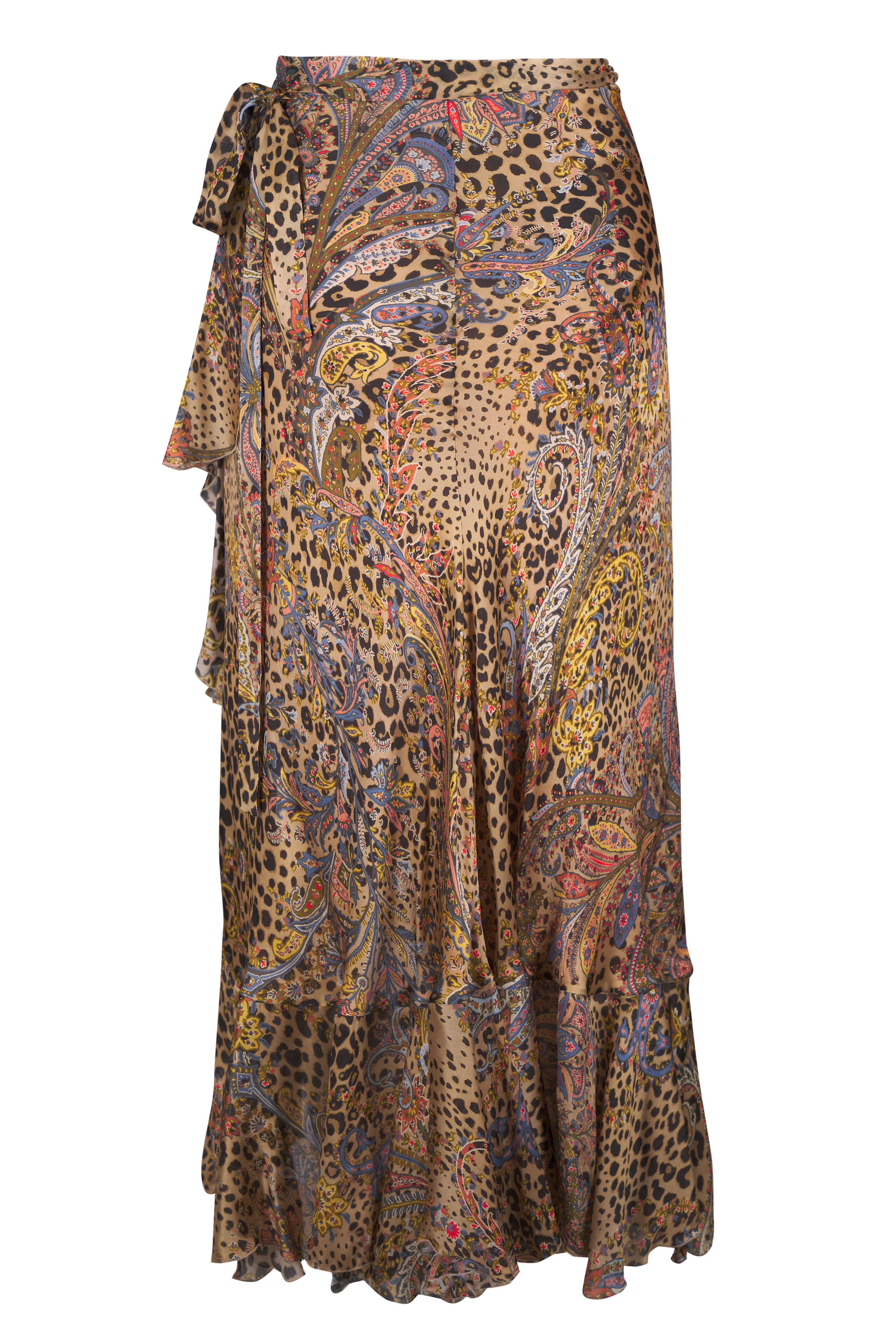 Etro - Ruffled Leopard & Paisley Wrap Skirt